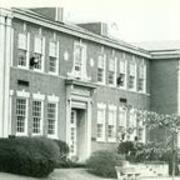 Industrial Arts Building close-up in spring (Coover Hall)