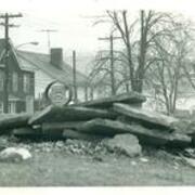 California State College sign and rubble