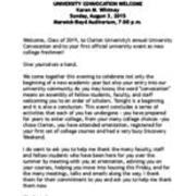 University Convocation Welcome, 2015-08-03