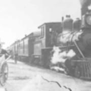 Erie RR depot in Cambridge Springs about 1905 - train heading east