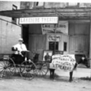 Lakeside Theater showing Erie flood in 1913 - Carl Doolittle in cart