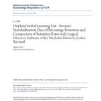 Hopkins verbal learning test -revised: standardization data of percentage retention and comparison of retention rates with logical memory subtests of the wechsler memory scales -revised